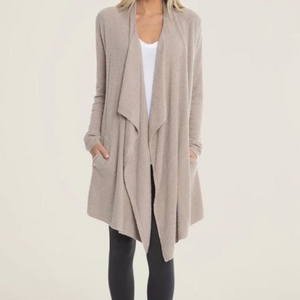 Barefoot‎ Dreams S M CozyChic Lite Island Wrap Waterfall Open Cardigan Taupe